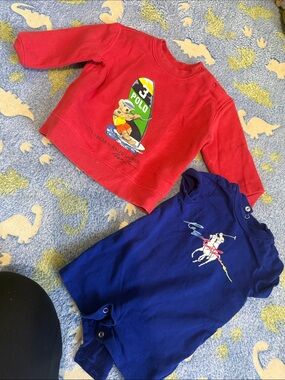 Ralph Lauren Red Bear Sweatshirt & Royal Blue Polo Onesie Set